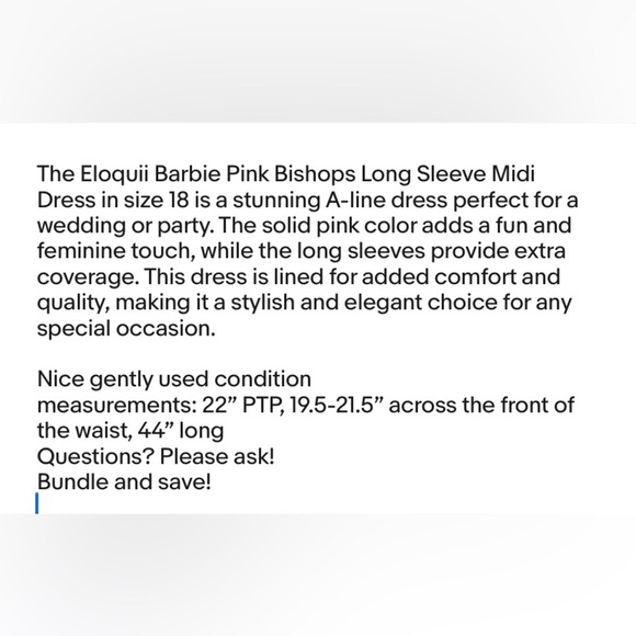 Eloquii Barbie Pink Bishops Long Sleeve Midi Dress Size 18 A Line - Picture 13 of 13